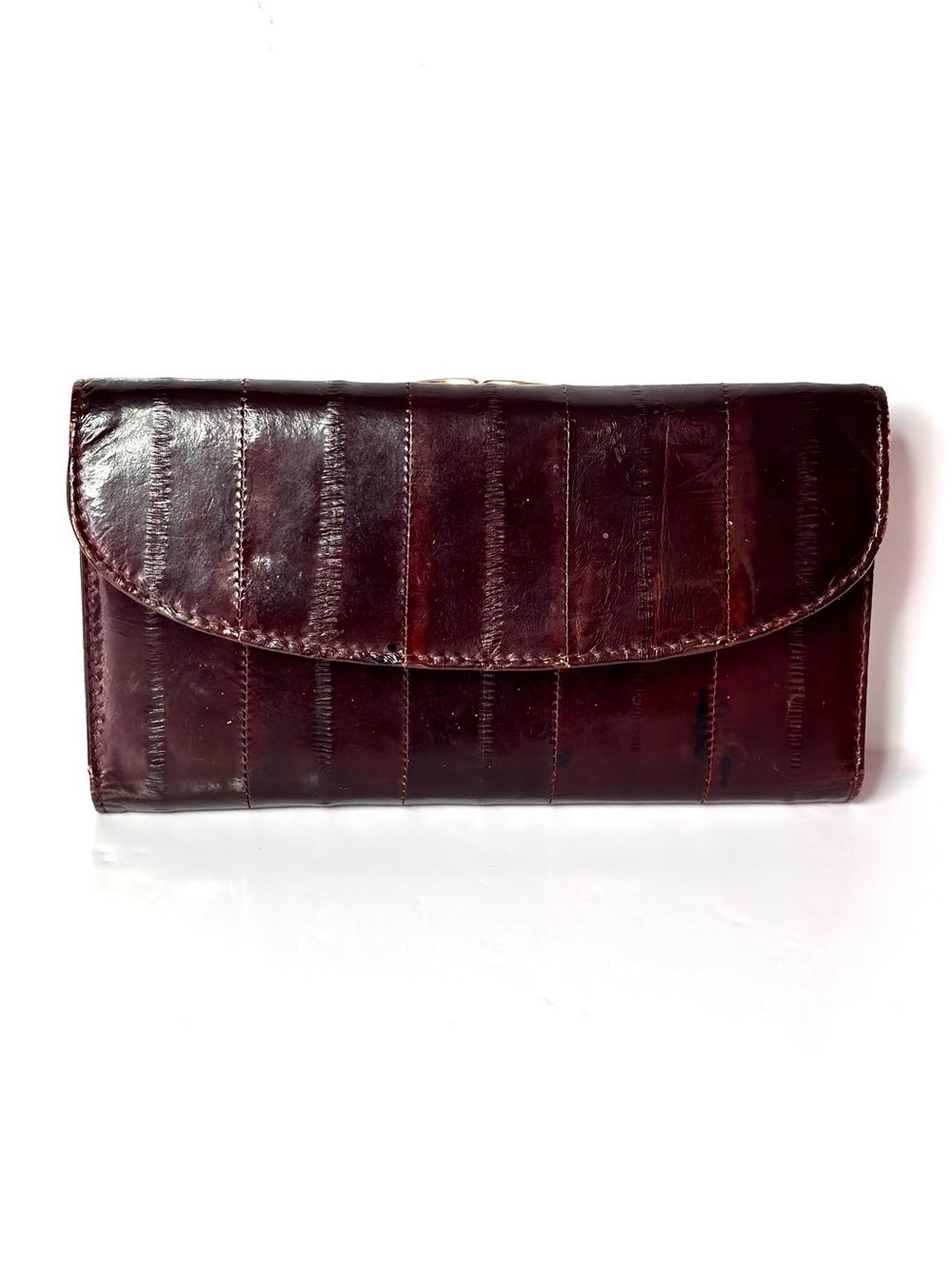 Vintage Genuine Eelskin Wallet Clutch Oxblood Kiss Lock Organizer Retro Luxe
